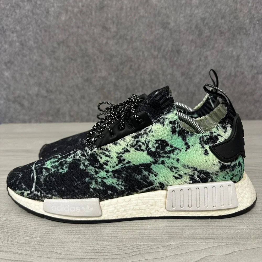Adidas NMD R1 Primeknit Mens Size 10 Black‎ Green Marble Aero Green BB7996